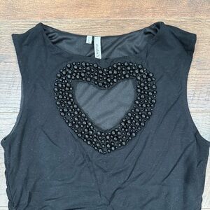 Beaded Heart Cutout Fitted Fully Lined Sleeveless Tank Top